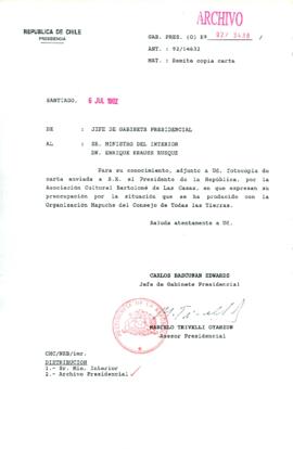 [Carta del Jefe de Gabinete de la Presidencia a Ministro del Interior]