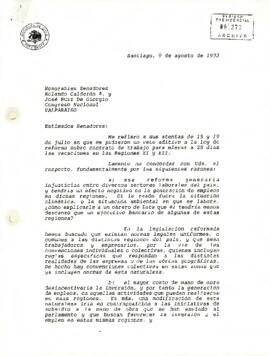 [Carta del Presidente Patricio Aylwin a Senadores Calderón y Di Giorgio]