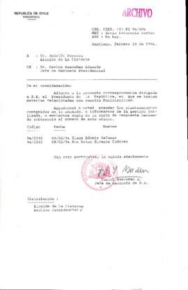 [Oficio Ord. N° 604 de Jefe de Gabinete Presidencial, remite copia de carta que se indica]