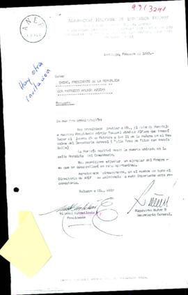 [Carta de invitación de la Agrupación Nacional de Empleados Fiscales  a acto homenaje a Tucapel Jiménez]