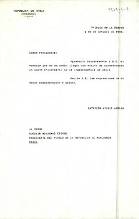 [Carta de S.E El Presidente de la República a Presidente del pueblo de la República de Banladesh]