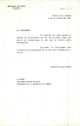 [Carta del Presidente Patricio Aylwin al Presidente de Panamá]