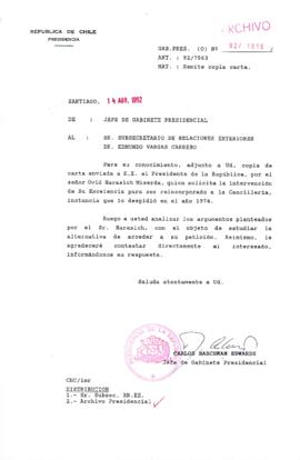 [Carta de Jefe de Gabinete de la Presidencia a Subsecretario de Relaciones Exteriores]