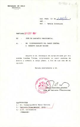 [Carta del Jefe de Gabinete Presidencial a Vicepresidente del Banco Central, Roberto Zahler]