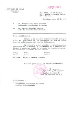 [Carta del Jefe de Gabinete de la Presidencia a Gobernador Provincial de Cautín]