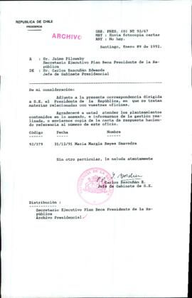 [Carta de Jefe de Gabinete de la Presidencia a Secretario Ejecutivo Plan Beca Presidente de la República]