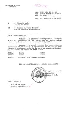 [Oficio del Gabinete Presidencial dirigido al Alcalde de Aysén, mediante el cual informa sobre solicitudes ciudadanas]