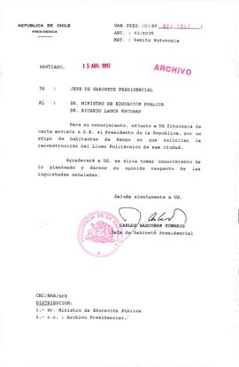 [Carta del Jefe de Gabinete de la Presidencia al Ministro de Educación]