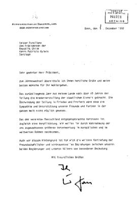 [Carta del Canciller Federal de la Republica de Alemania al Presidente Aylwin].
