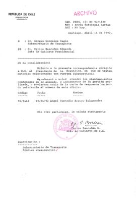 [Carta del Jefe de Gabinete de la Presidencia a Subsecretario de Transporte]