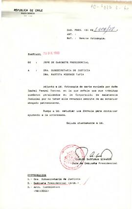 [Carta de Jefe de Gabinete dirigida a Subsecretaria de Justicia remitiendo carta con solicitud de apoyo de Sra. Martita Woerner]