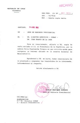 [Carta de Jefe de Gabinete de la Presidencia a Director Ejecutivo de la CONAF]