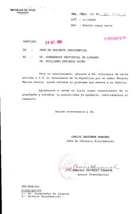 [Oficio Gab. Pres. Ord. N° 5059 de Jefe de Gabinete Presidencial, remite copia de carta que se indica]