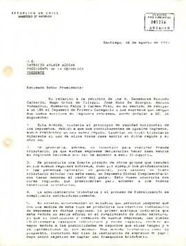 [Carta de Subsecretario de Hacienda al Presidente Patricio Aylwin]