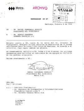 [Memorandum N° 57 de Presidente Directorio Metro, remite copia de carta]