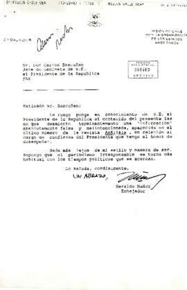 [Fax  de Embajador Heraldo Muñoz dirigido a Jefe de Gabinete]