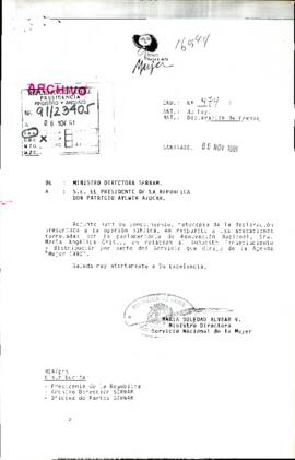 [Of. Ord. Nº 474 de Mnistra Directora de SERNAM, adjunta fotocopia de declaración pública en respuesta a las acusaciones formuladas por la Diputada Ma. Angélica Cristi]