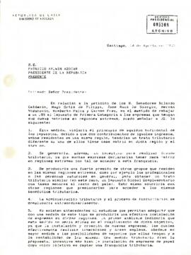 [Carta del Subsecretario de Hacienda al Presidente Patricio Aylwin]