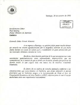 [Carta del Presidente Patricio Aylwin Azócar al Primer Ministro de Australia]