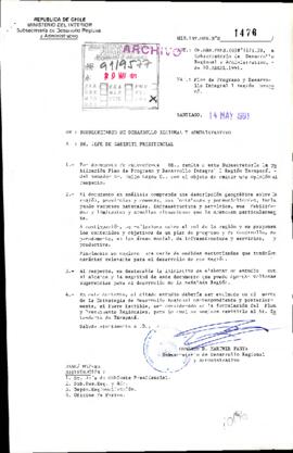[Carta del Subsecretario de Desarrollo Regional y Administrativo dirigida al Jefe de Gabinete Presidencial referente a un plan de progreso y desarrollo integral para la Región de Tarapacá]