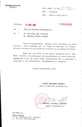 [Oficio Gab. Pres. N° 5663 de Jefe de Gabinete Presidencial, remite copia de carta que se indica]
