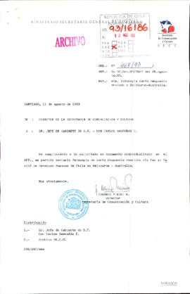 [Remite carta respuesta al Comité de Derechos Humanos de Chile en Melborne]