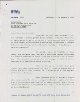 [Carta del Instituto Profesional de Santiago en que agradece por Proyecto de Ley que transforma al Instituto  Profesional de Santiago en la Universidad Tecnológica Metropolitana]