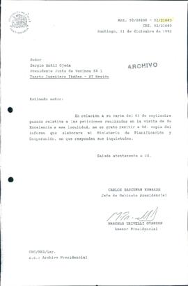 [Carta de respuesta del Jefe de Gabinete Presidencial ante solicitud de ayuda por erupción del Volcán Hudson]
