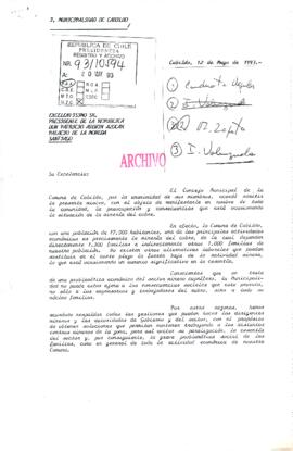 [Carta del Consejo Municipal de la Comuna de Cabildo sobre la situación de la minería del cobre]