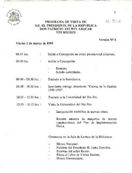 Programa de visita de S.E. el Presidente de la República Don Patricio Aylwin Azócar VIII Región