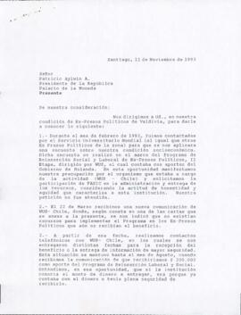 [Carta de Ex-Presos Políticos de Valdivia dirigida al Presidente Patricio Aylwin referente a Programa del Servicio Universitario Mundial]