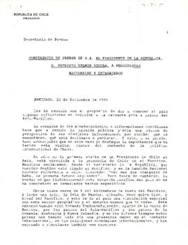 Conferencia de Prensa de S.E. El Presidente de la República, D. Patricio Aylwin Azócar, a Periodistas Nacionales e Internacionales
