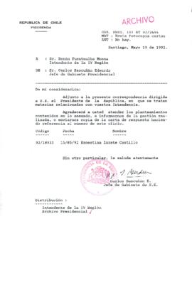 [Carta del Jefe de Gabinete de la Presidencia a Intendente de la IV Región]