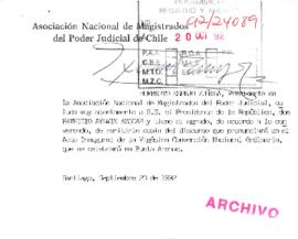 [Mensaje de la Asociación Nacional de Magistrados del Poder Judicial de Chile dirigido al Presidente Patricio Aylwin]
