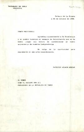 [Carta del Presidente Patricio Aylwin al Presidente de Túnez]