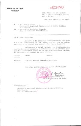[Carta del Jefe de Gabinete de la Presidencia a SEREMI de Salud VIII Región]