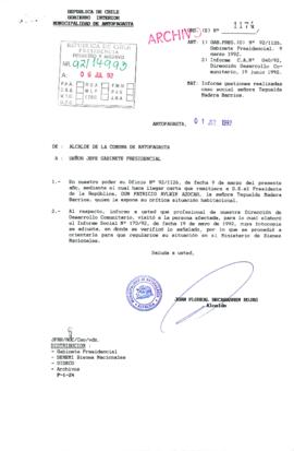 [Oficio del  Alcalde de Antofagasta dirigido al Jefe de Gabinete Presidencial, referente a gestiones realizadas en caso social]