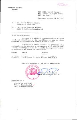 [Oficio del Jefe de Gabinete Presidencial dirigido al Alcalde de Peñalolén, Sr. Carlos Alarcón]