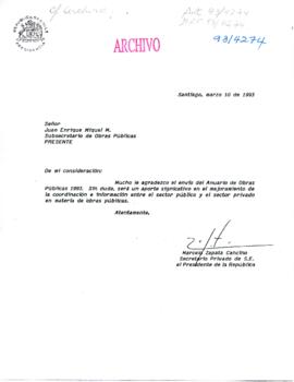[Respuesta del Secretario Privado de la Presidencia de la República a Subsecretario de Obras Públ...