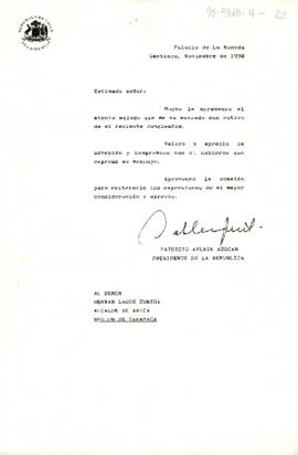 [Carta de Presidente Aylwin dirigida a Alcalde de Arica]