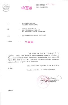 [Oficio  Gab. Pres. Ord. N° 3043 de  Jefe de Gabinete Presidencial, subvención]