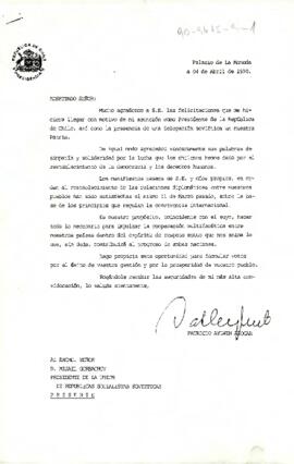 [Carta del Presidente Aylwin al Presidente de la Unión de Repúblicas Socialistas Soviéticas, agradeciendo felicitaciones por asunción al mandato].