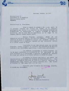 [Carta de la Directora de la Unidad de Medicina Preventiva de la Clínica de Las Condes dirigida al Presidente Patricio Aylwin]