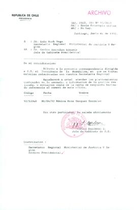[Carta del Jefe de Gabinete de la Presidencia a SEREMI de Justicia V Región]