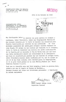 [Carta de la Congregación Hermanas de Betania ,mediante la cual cual solicitan subvención presidencial]