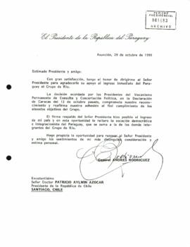 [Carta del Presidente de Paraguay al Presidente Patricio Aylwin]