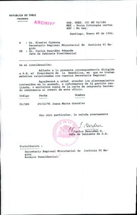 [Carta del Jefe de Gabinete de la Presidencia a SEREMI de Justicia VI Región]