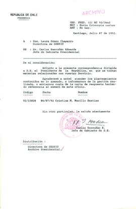 [Carta del Jefe de Gabinete de la Presidencia a Directora del SERVIU]