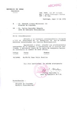 [Carta del Jefe de Gabinete de la Presidencia a Alcalde (S) de Coquimbo]