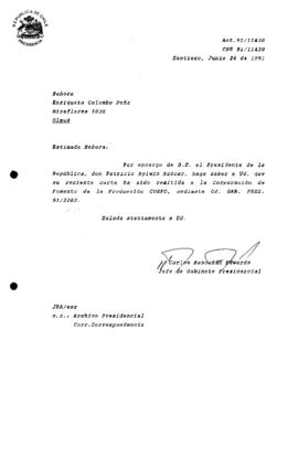 [Informa que carta fue remitida a CORFO, mediante Of. GAB. PRES. 91/2203]